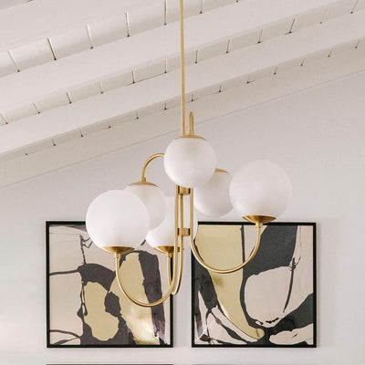 Auruaria Chandelier Brass Globe Cluster Curved Arm