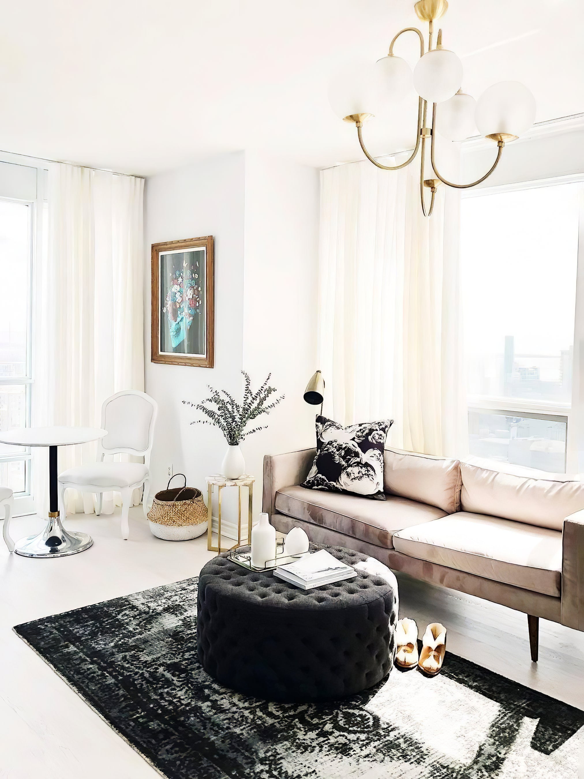 Auruaria Chandelier Brass Globe Cluster Curved Arm
