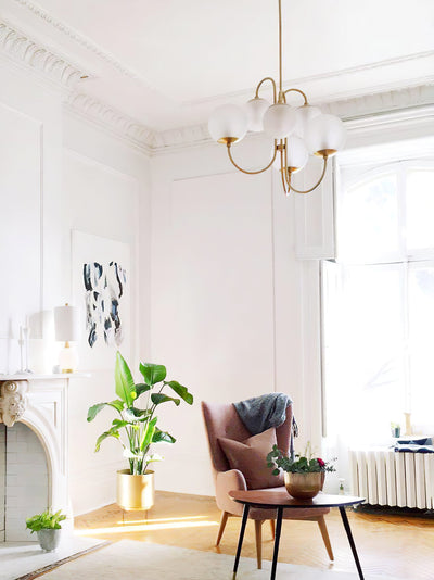Auruaria Chandelier Brass Globe Cluster Curved Arm