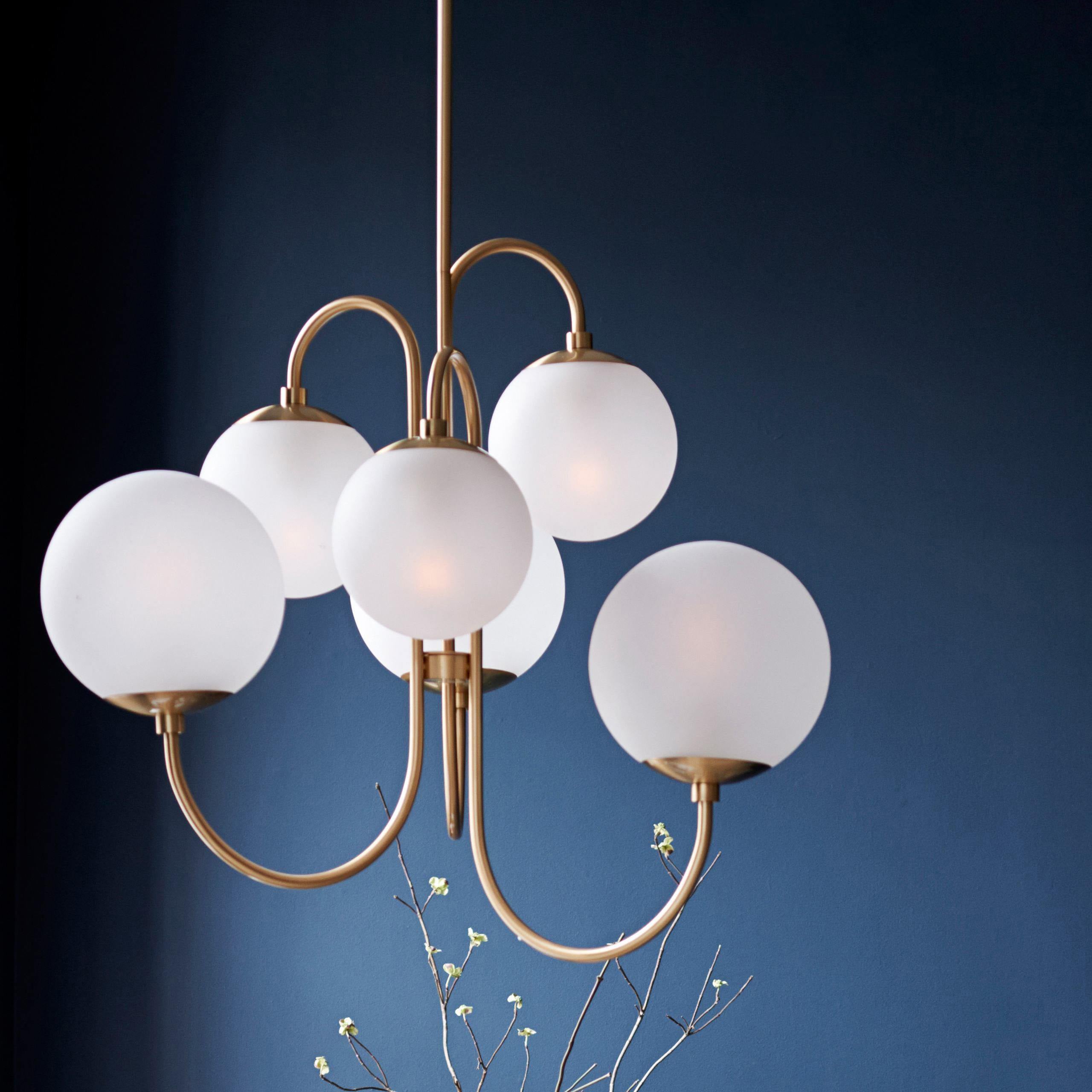 Auruaria Chandelier Brass Globe Cluster Curved Arm