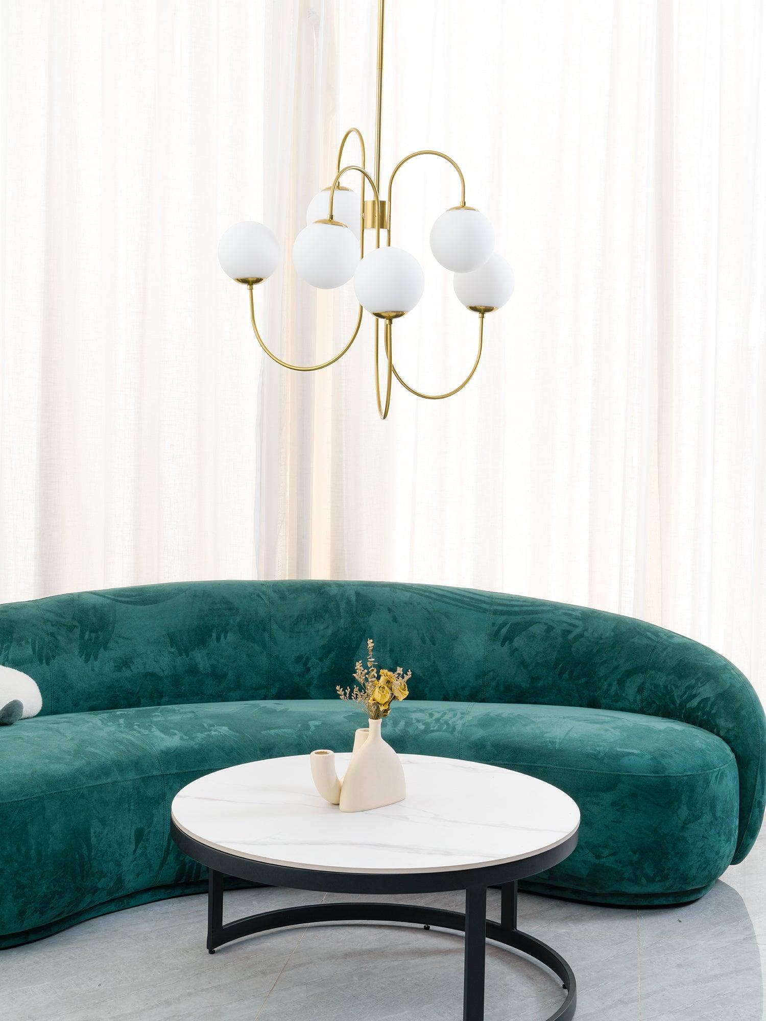 Auruaria Chandelier Brass Globe Cluster Curved Arm