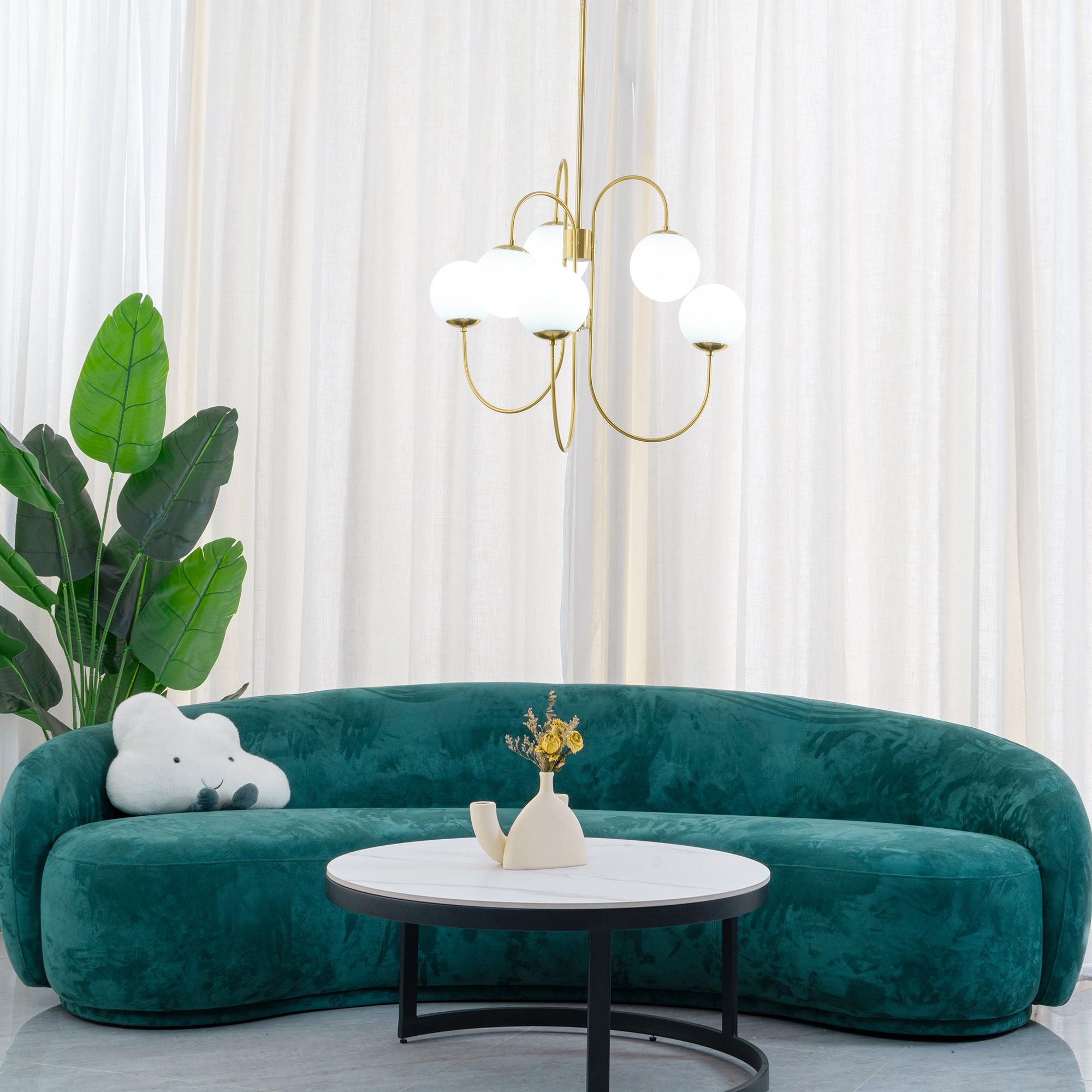 Auruaria Chandelier Brass Globe Cluster Curved Arm