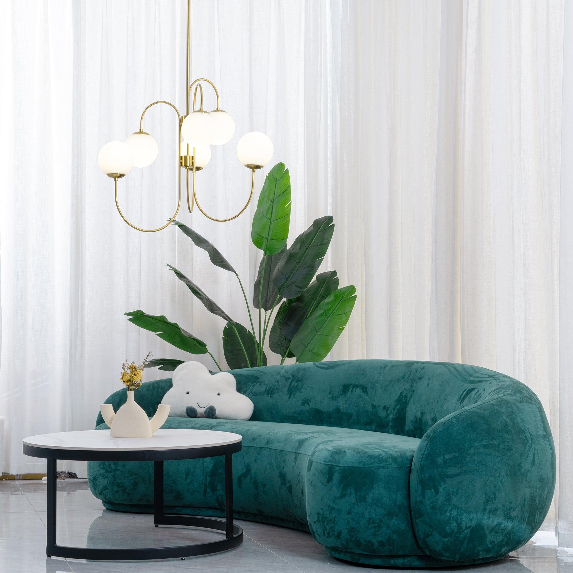 Auruaria Chandelier Brass Globe Cluster Curved Arm
