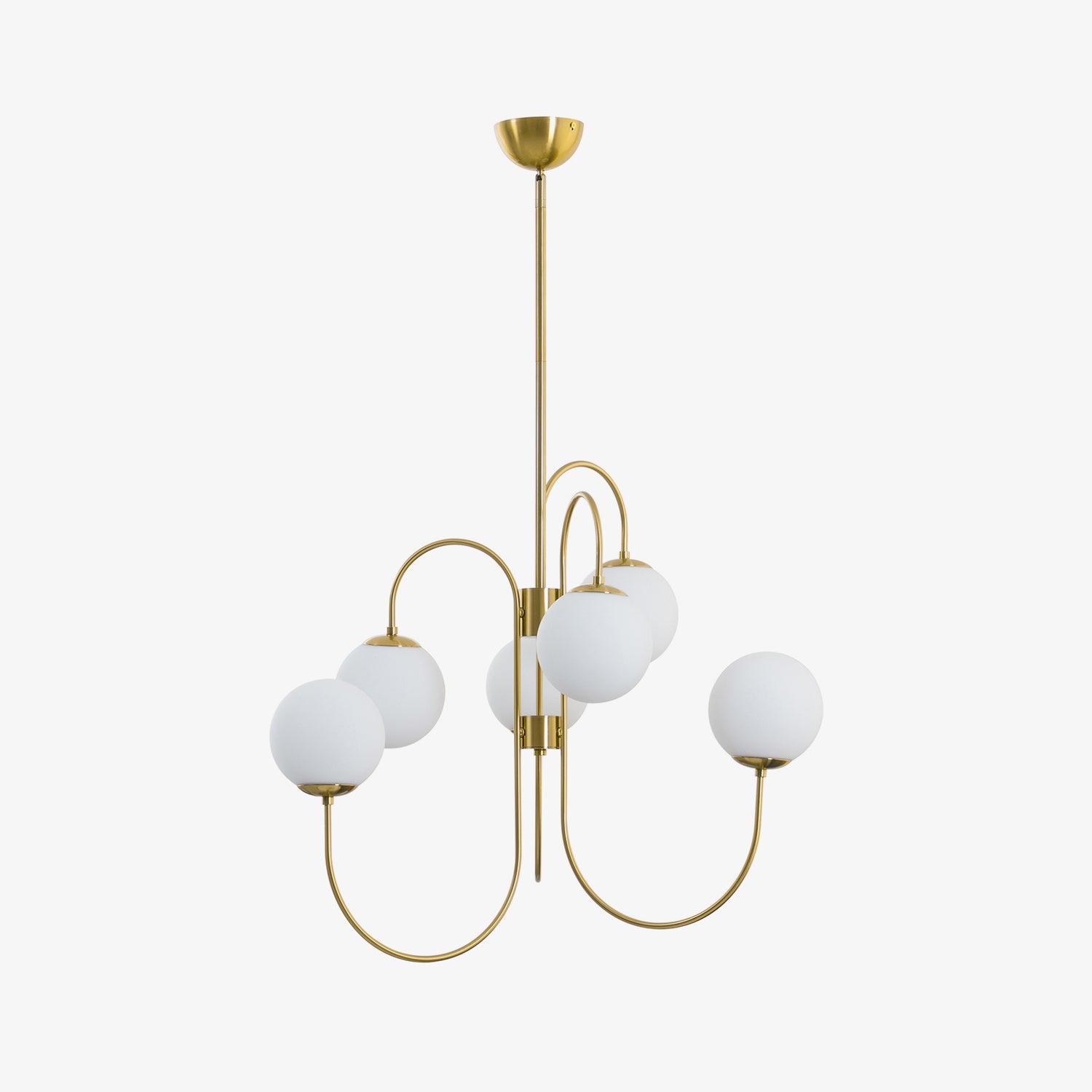 Auruaria Chandelier Brass Globe Cluster Curved Arm