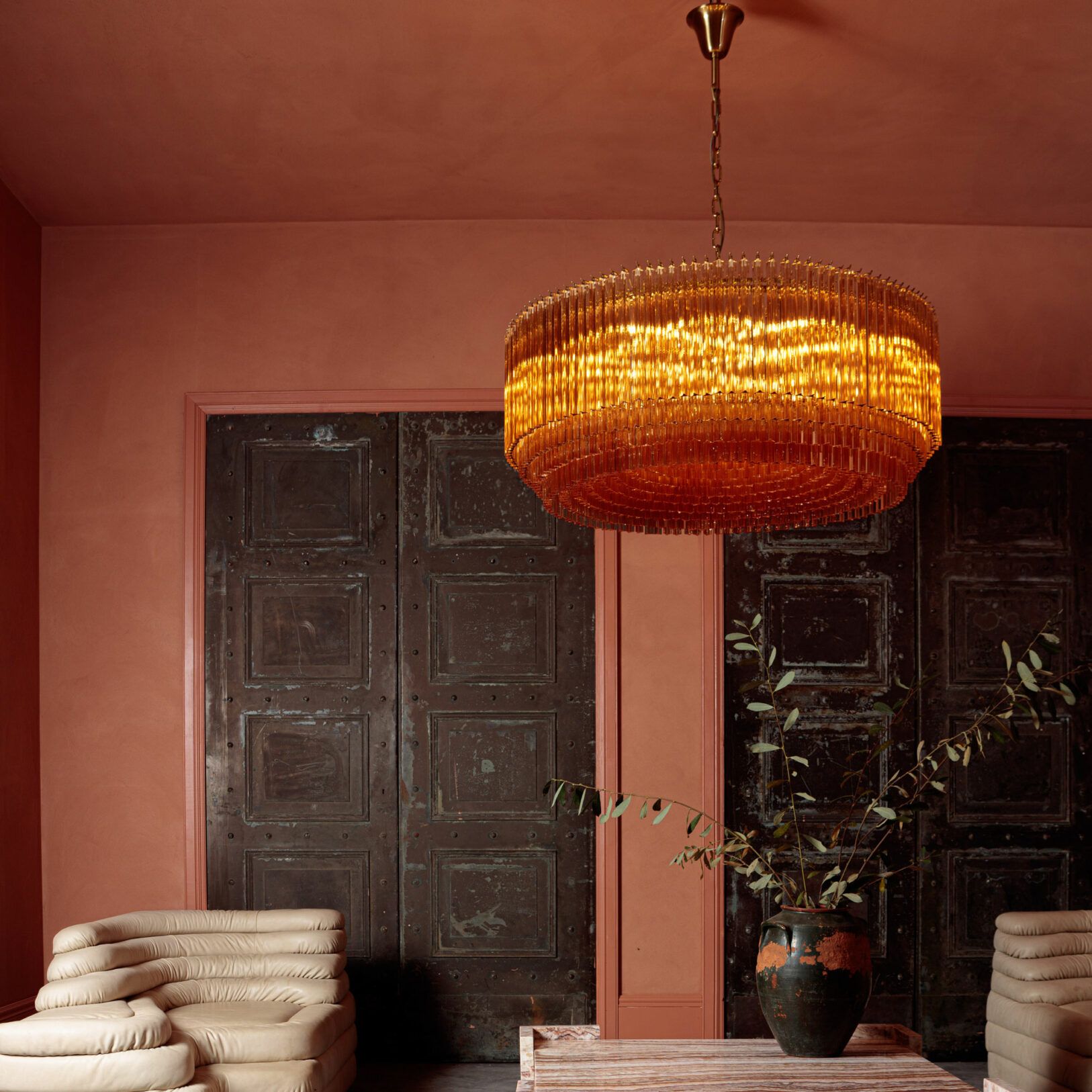 Maren Chandelier Amber Drum Glass