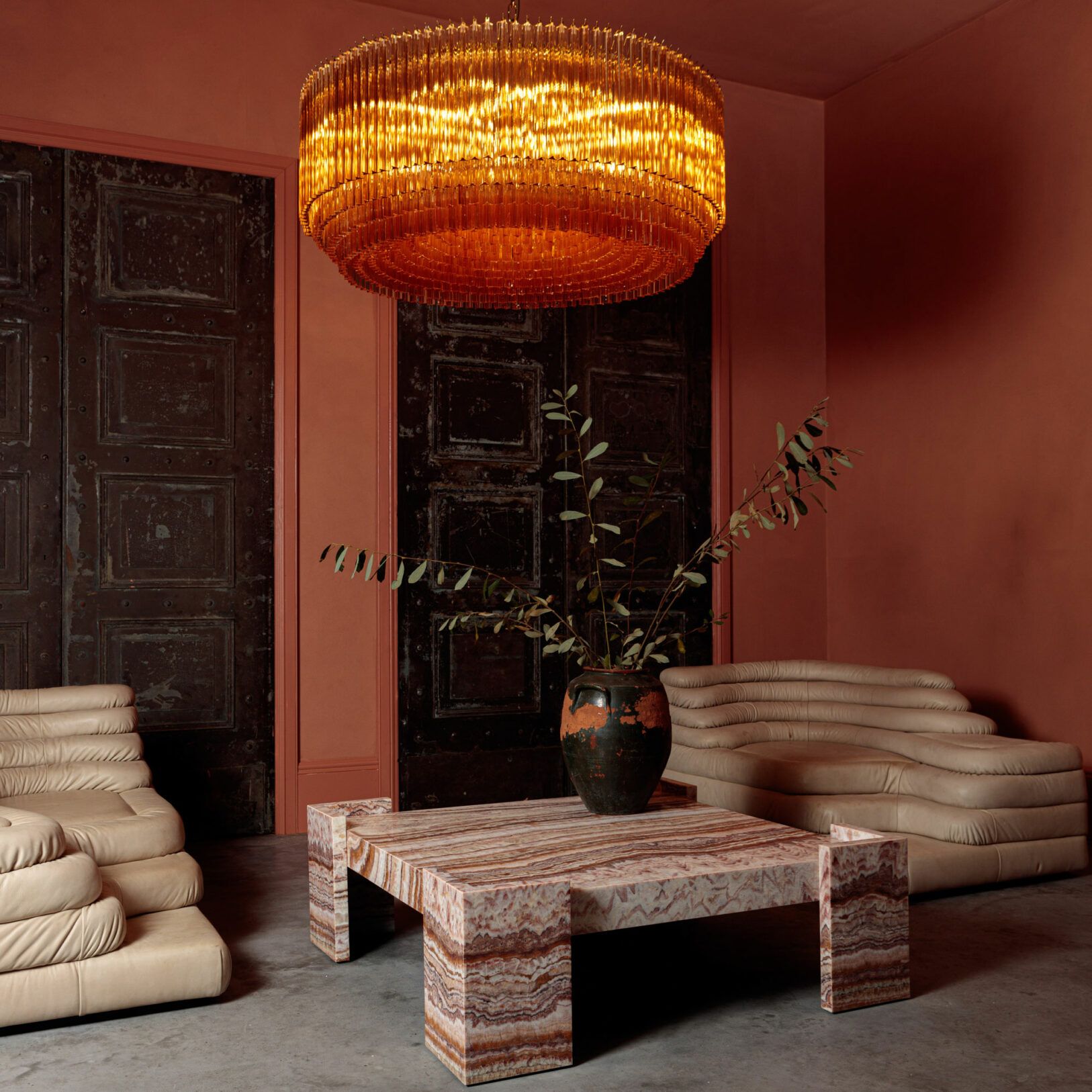 Maren Chandelier Amber Drum Glass