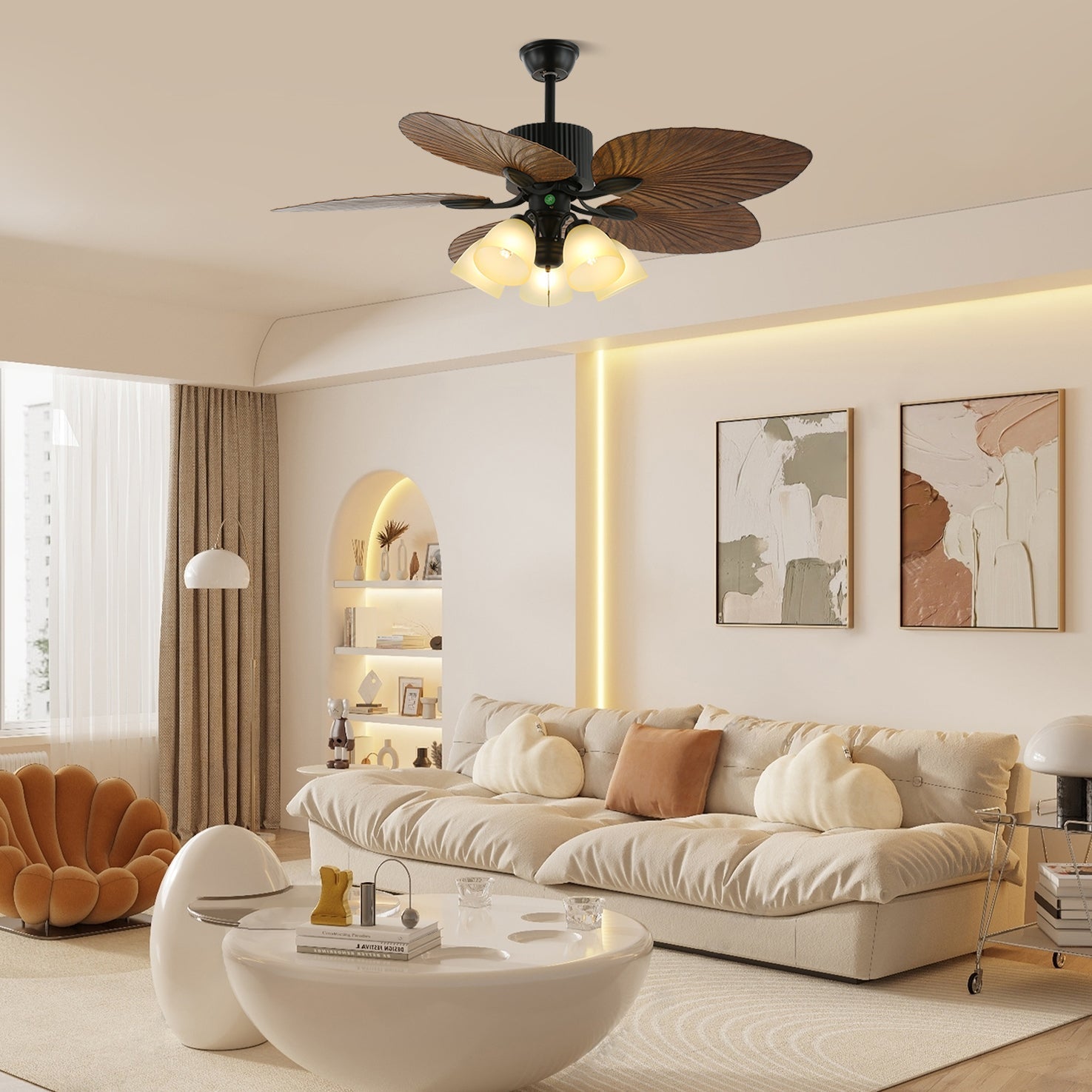 Syleelle Tropical Wood Glass Ceiling Fan Light