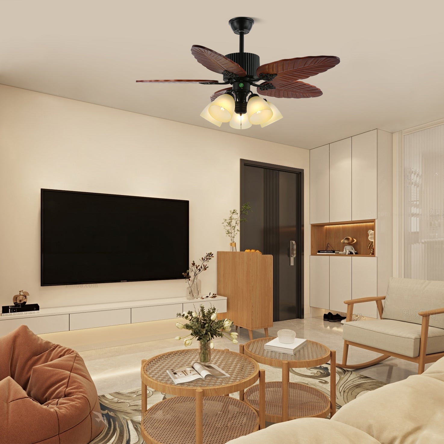 Palmoré Wood Leaves Ceiling Fan Light