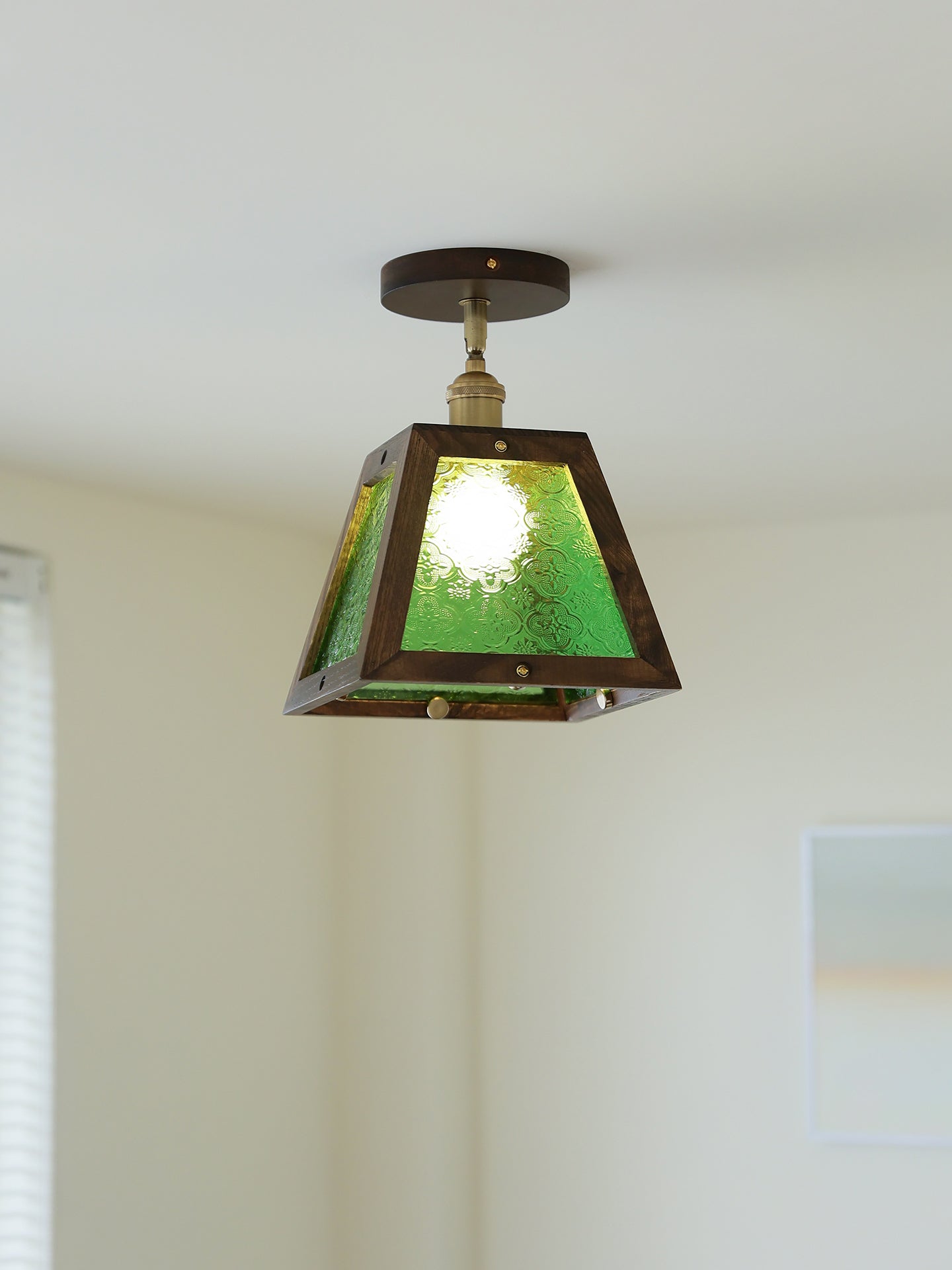 Edmund Green Patterned Glass Ceiling Light