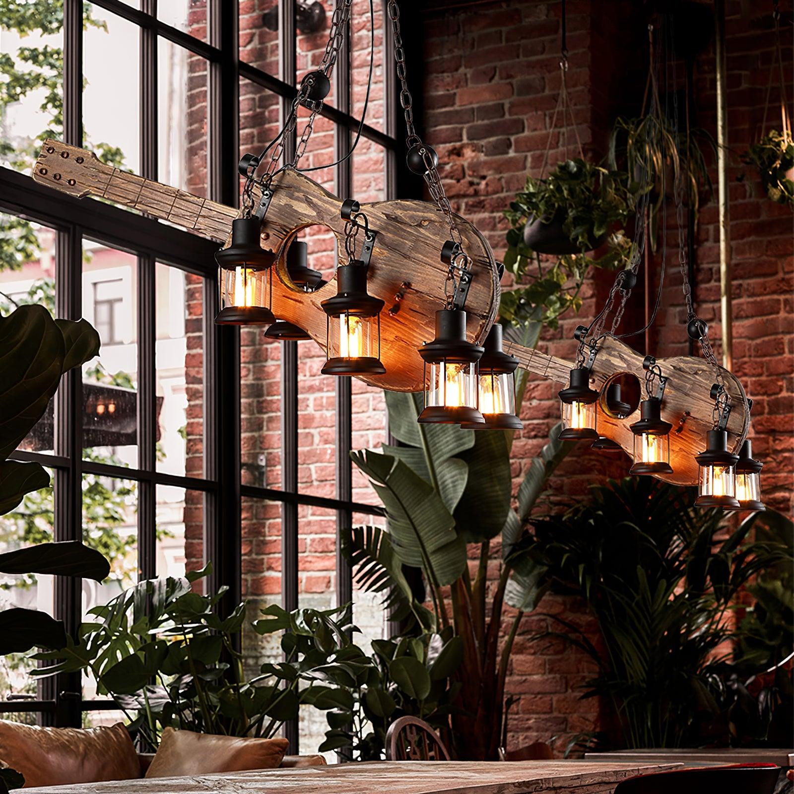 Elvisette Pendant Lamp Guitar Rustic Wood Vintage