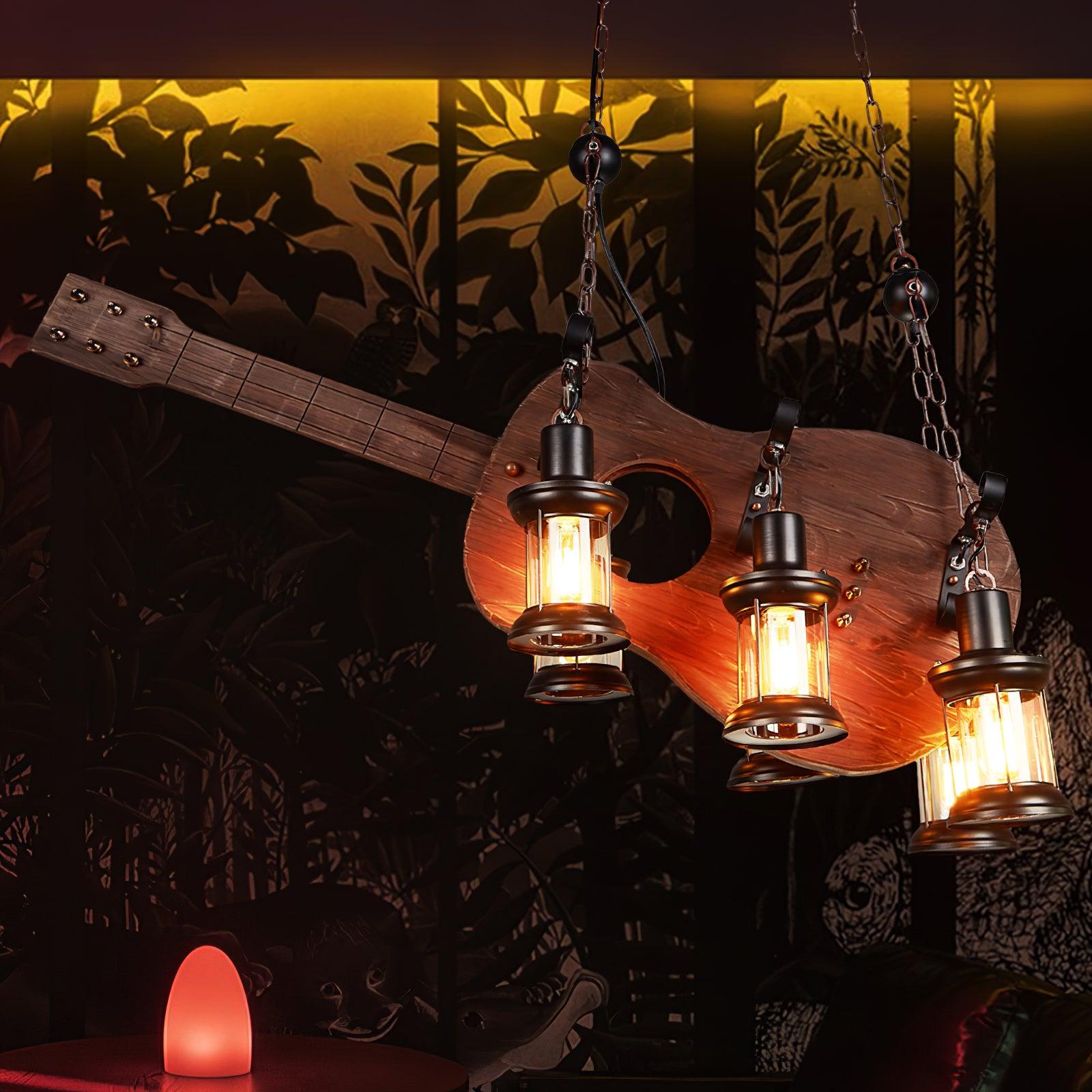 Elvisette Pendant Lamp Guitar Rustic Wood Vintage