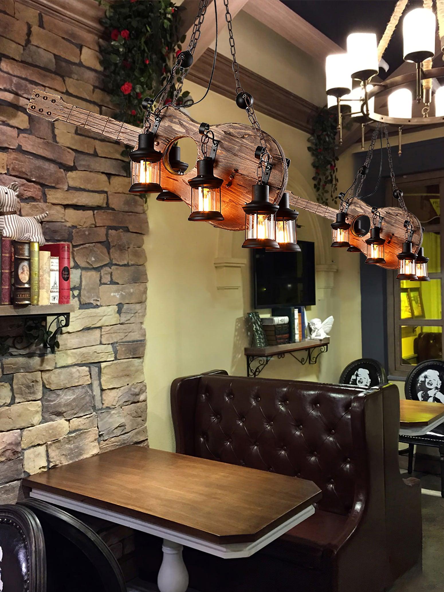 Elvisette Pendant Lamp Guitar Rustic Wood Vintage