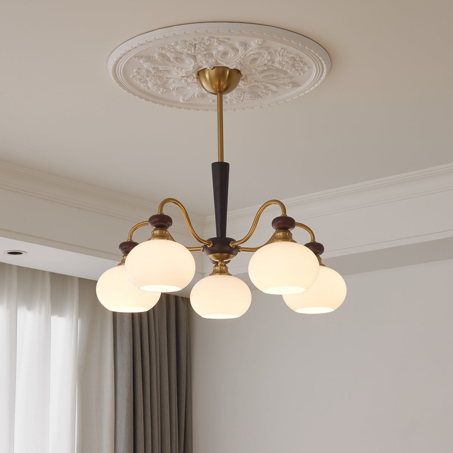 Calaeila Traditional Elegance Sphere Wood Glass Chandelier