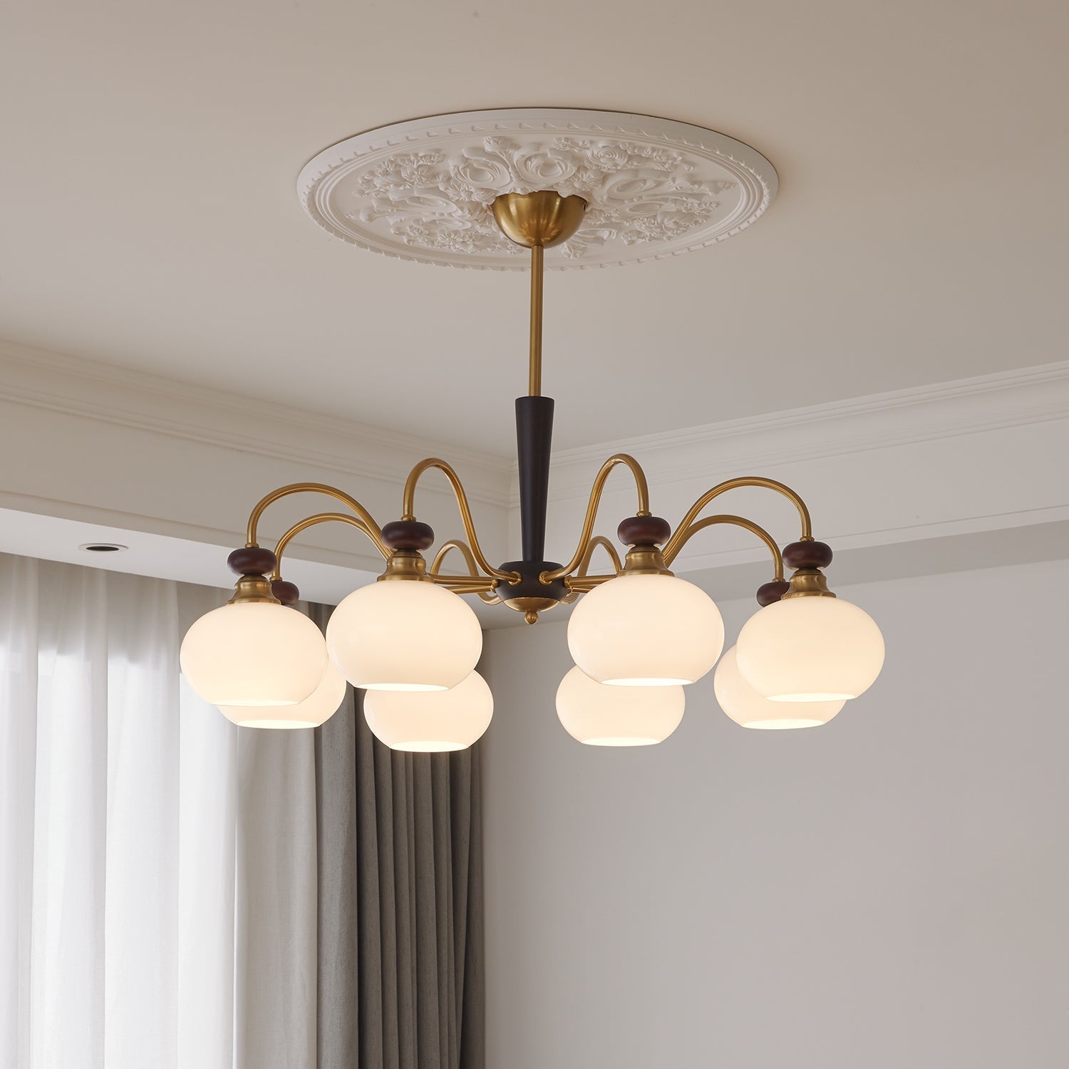 Calaeila Traditional Elegance Sphere Wood Glass Chandelier