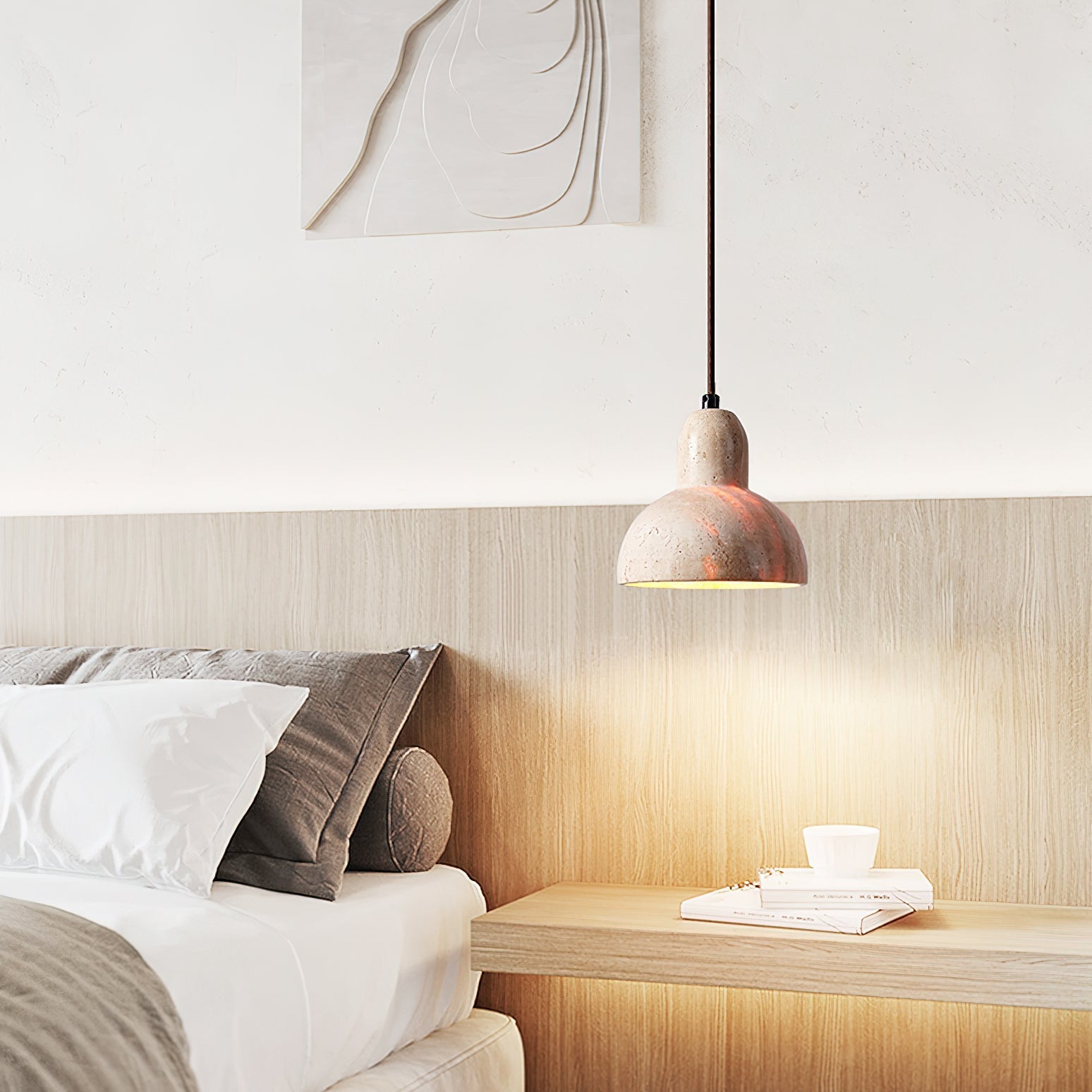 Aklan Dome Shade Travertine Pendant Light