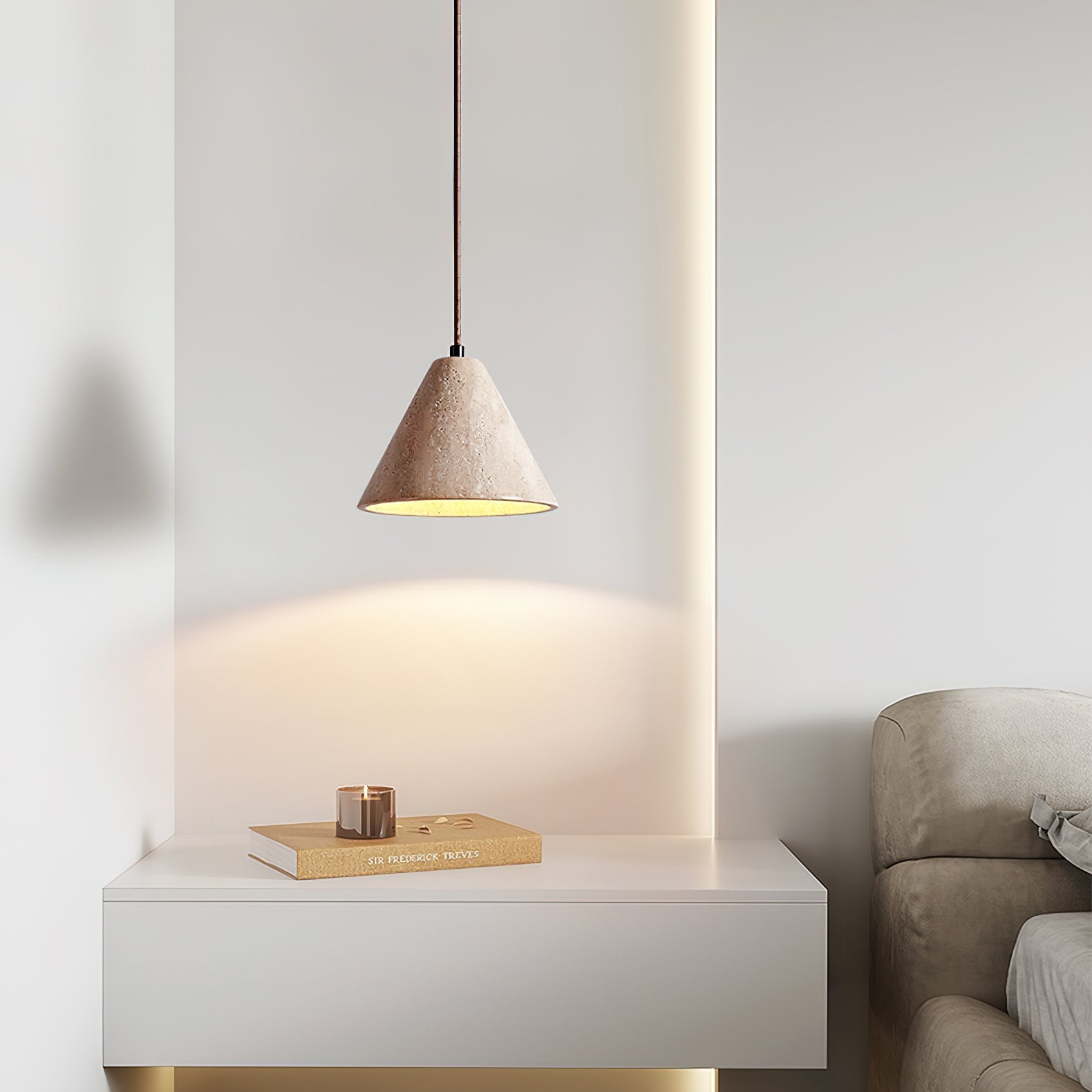 Aklan Dome Shade Travertine Pendant Light