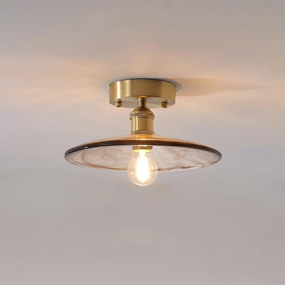 Ceiling Light Amber Swirl Glass Shade Brass Vintage Industrial - Neutral Decor