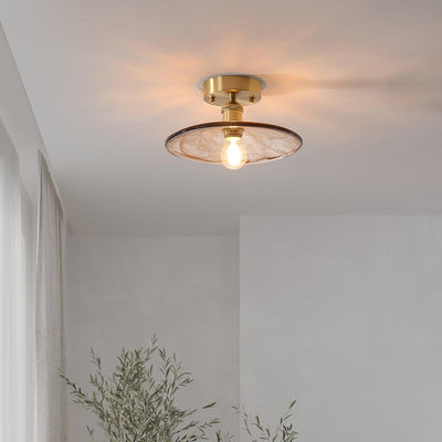 Ceiling Light Amber Swirl Glass Shade Brass Vintage Industrial - Neutral Decor