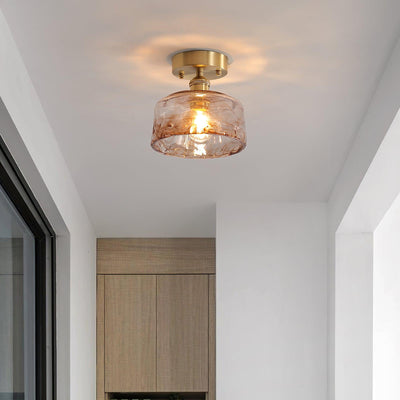 Ceiling Light Amber Swirl Glass Shade Brass Vintage Industrial - Neutral Decor