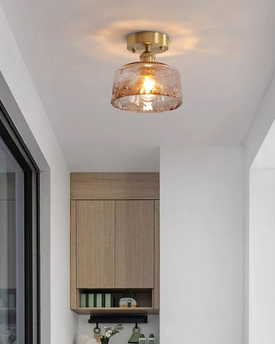 Ceiling Light Amber Swirl Glass Shade Brass Vintage Industrial - Neutral Decor