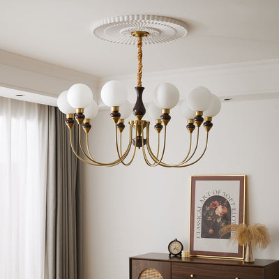 Eiruella Chandelier Brass Arms Frosted Glass Globes