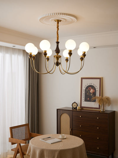 Eiruella Chandelier Brass Arms Frosted Glass Globes