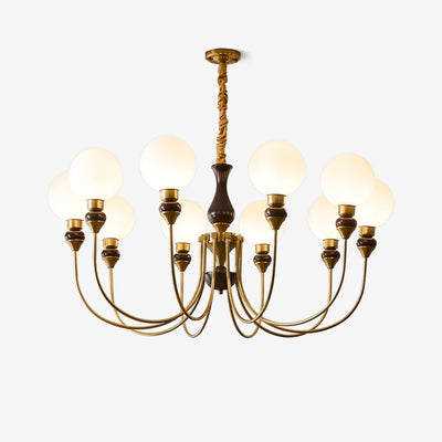 Eiruella Chandelier Brass Arms Frosted Glass Globes