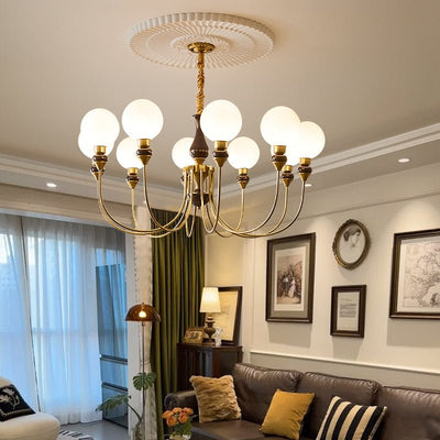 Eiruella Chandelier Brass Arms Frosted Glass Globes