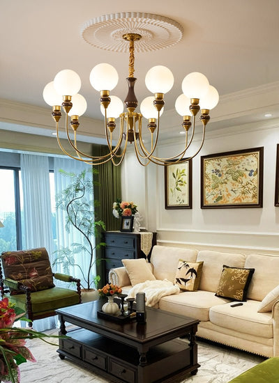 Eiruella Chandelier Brass Arms Frosted Glass Globes