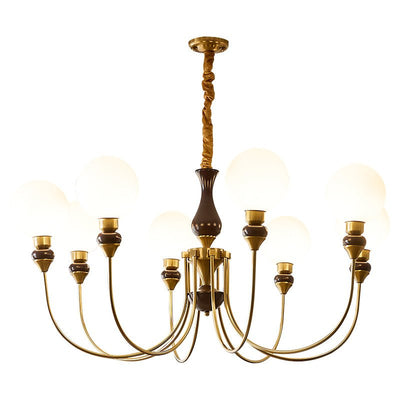 Eiruella Chandelier Brass Arms Frosted Glass Globes