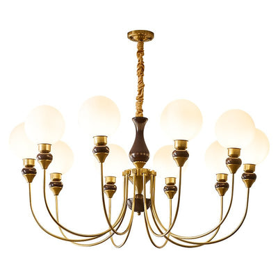 Eiruella Chandelier Brass Arms Frosted Glass Globes