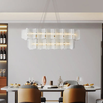 Virinia Postmodern Luxury Rectangle Brass Glass Pendant Lamp