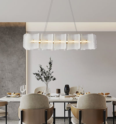 Virinia Postmodern Luxury Rectangle Brass Glass Pendant Lamp