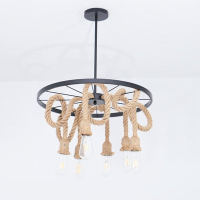 Soluaine Chandelier Hemp Rope Industrial Six Head