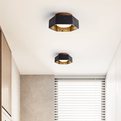 Hexara Hexagon Black Travertine Ceiling Lamp