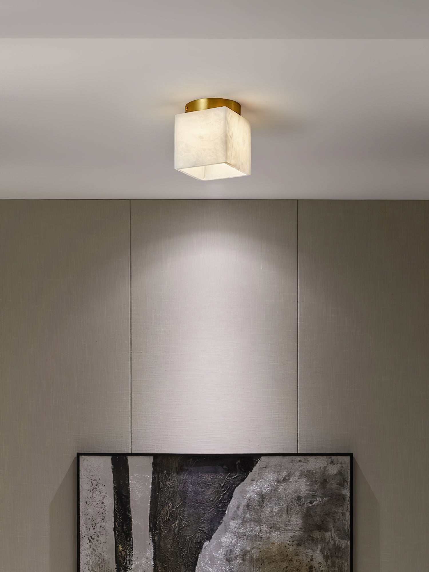 Usilia Modern Minimalist Brass Alabaster Ceiling Light - Neutral Decor