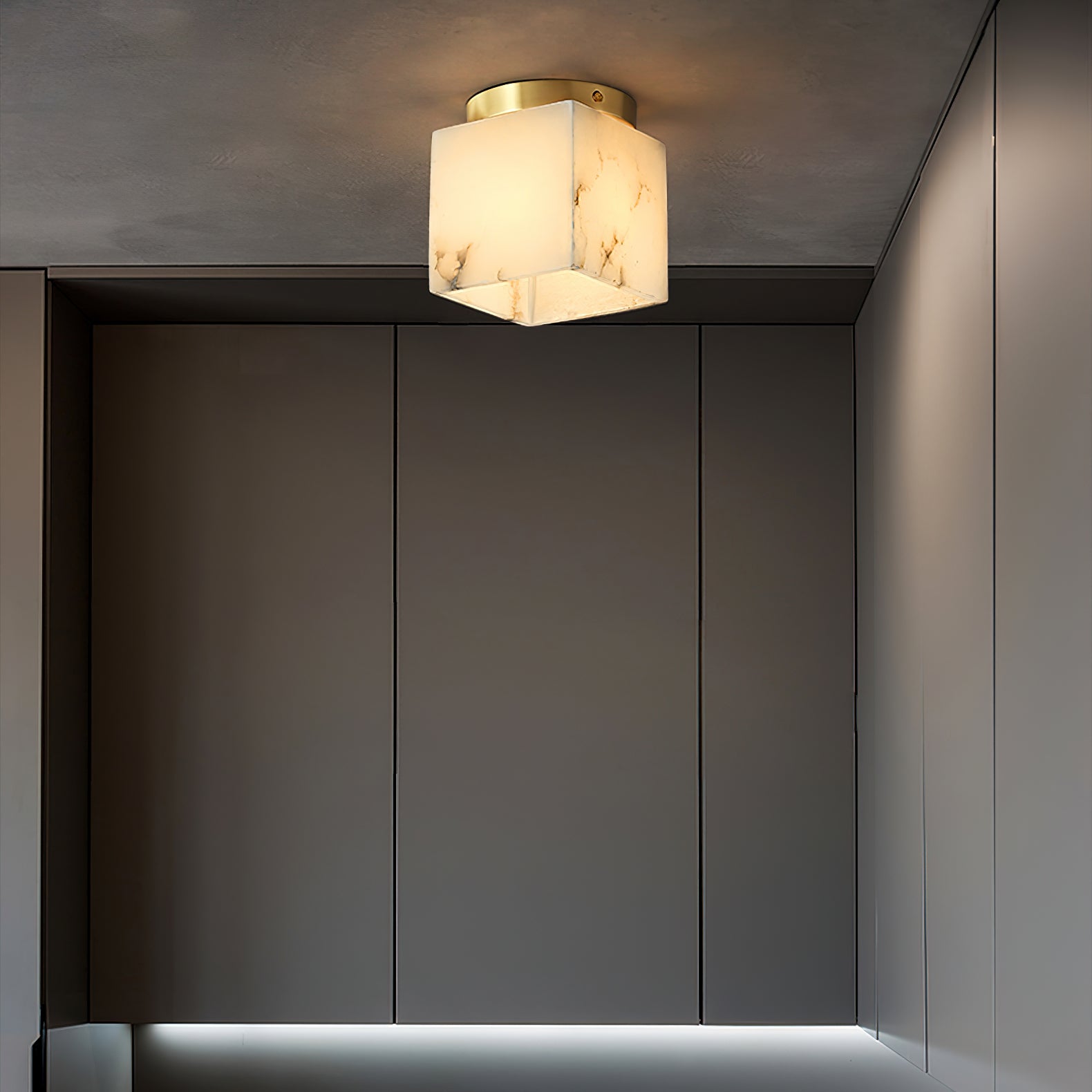 Usilia Modern Minimalist Brass Alabaster Ceiling Light - Neutral Decor