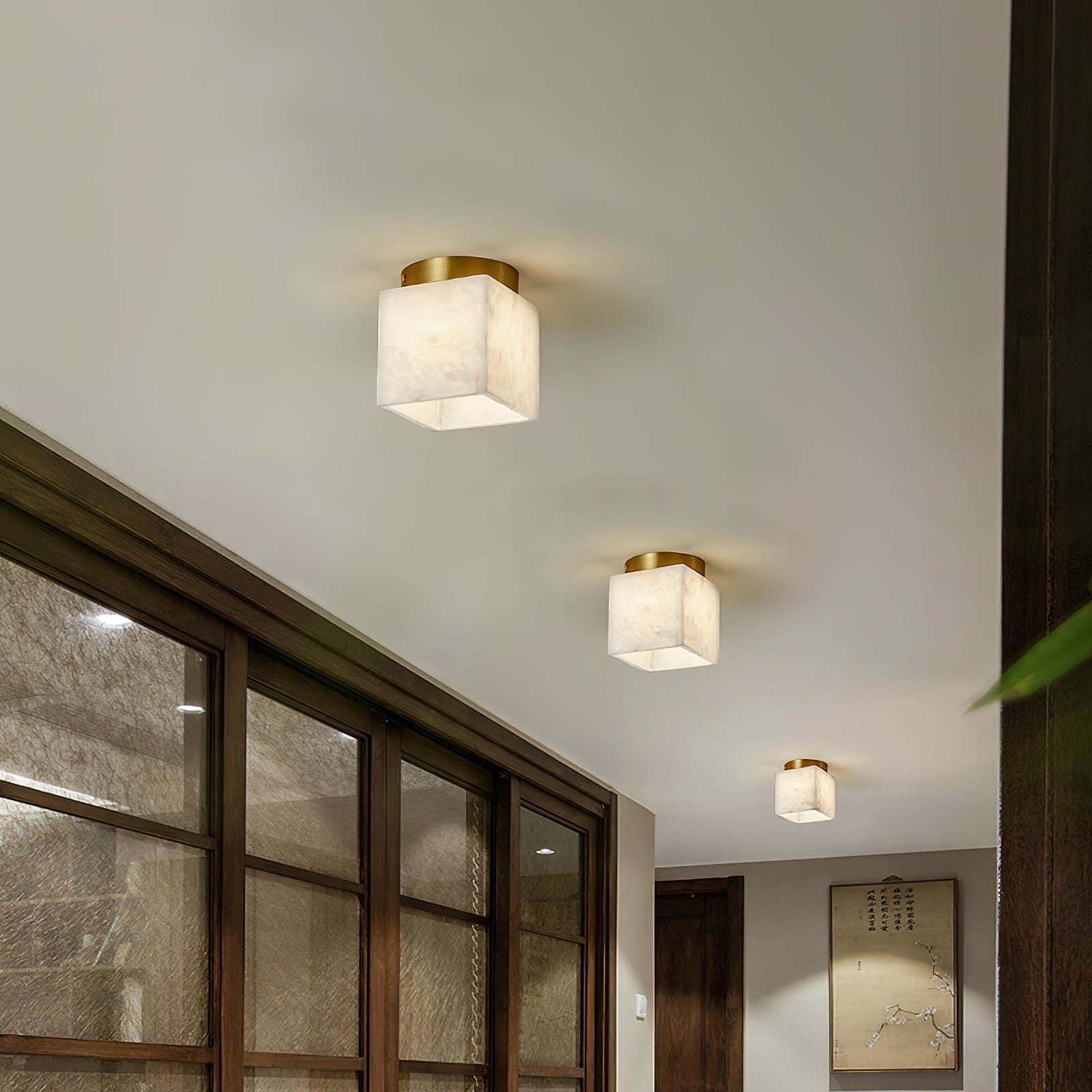 Usilia Modern Minimalist Brass Alabaster Ceiling Light - Neutral Decor
