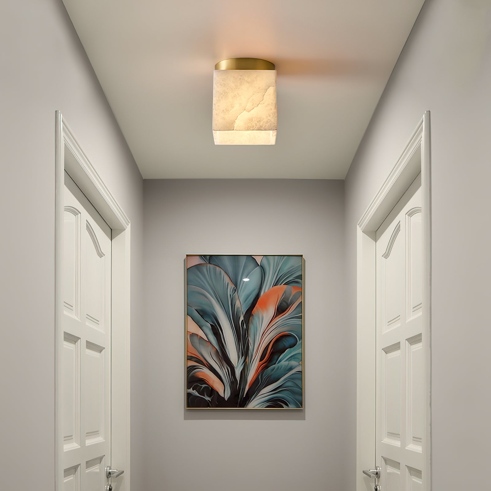 Usilia Modern Minimalist Brass Alabaster Ceiling Light - Neutral Decor