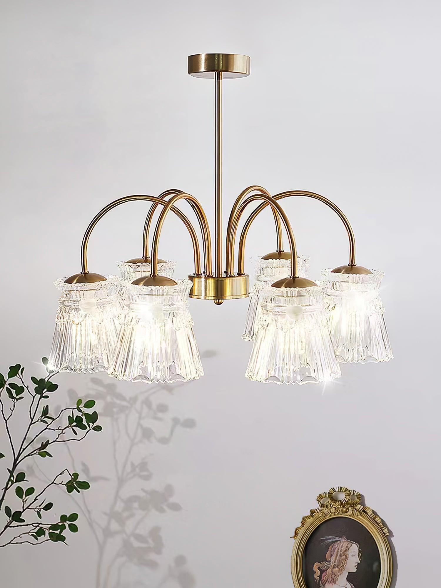Rostor Chandelier Crystal Glass Gold Midcentury