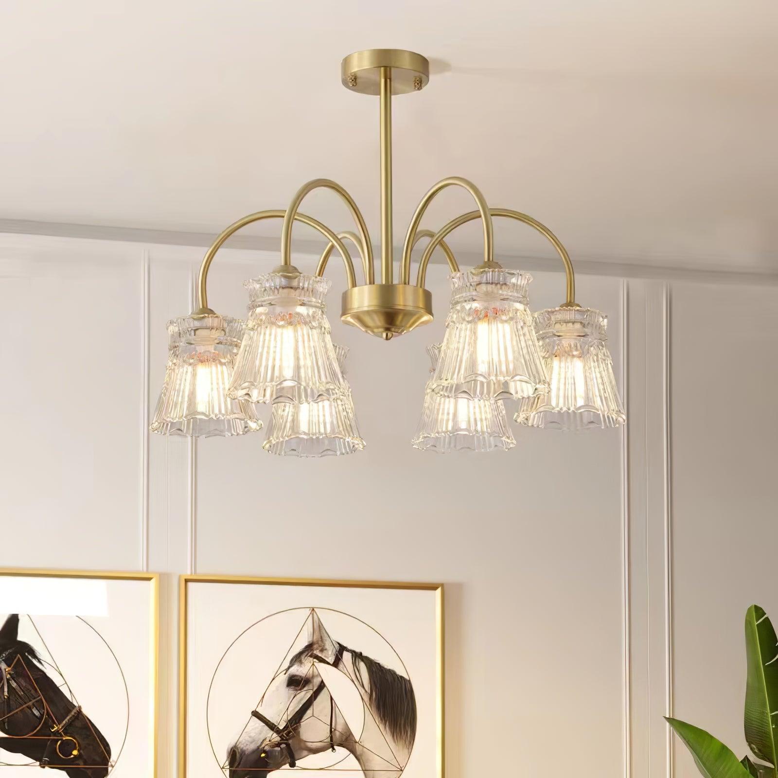 Rostor Chandelier Crystal Glass Gold Midcentury