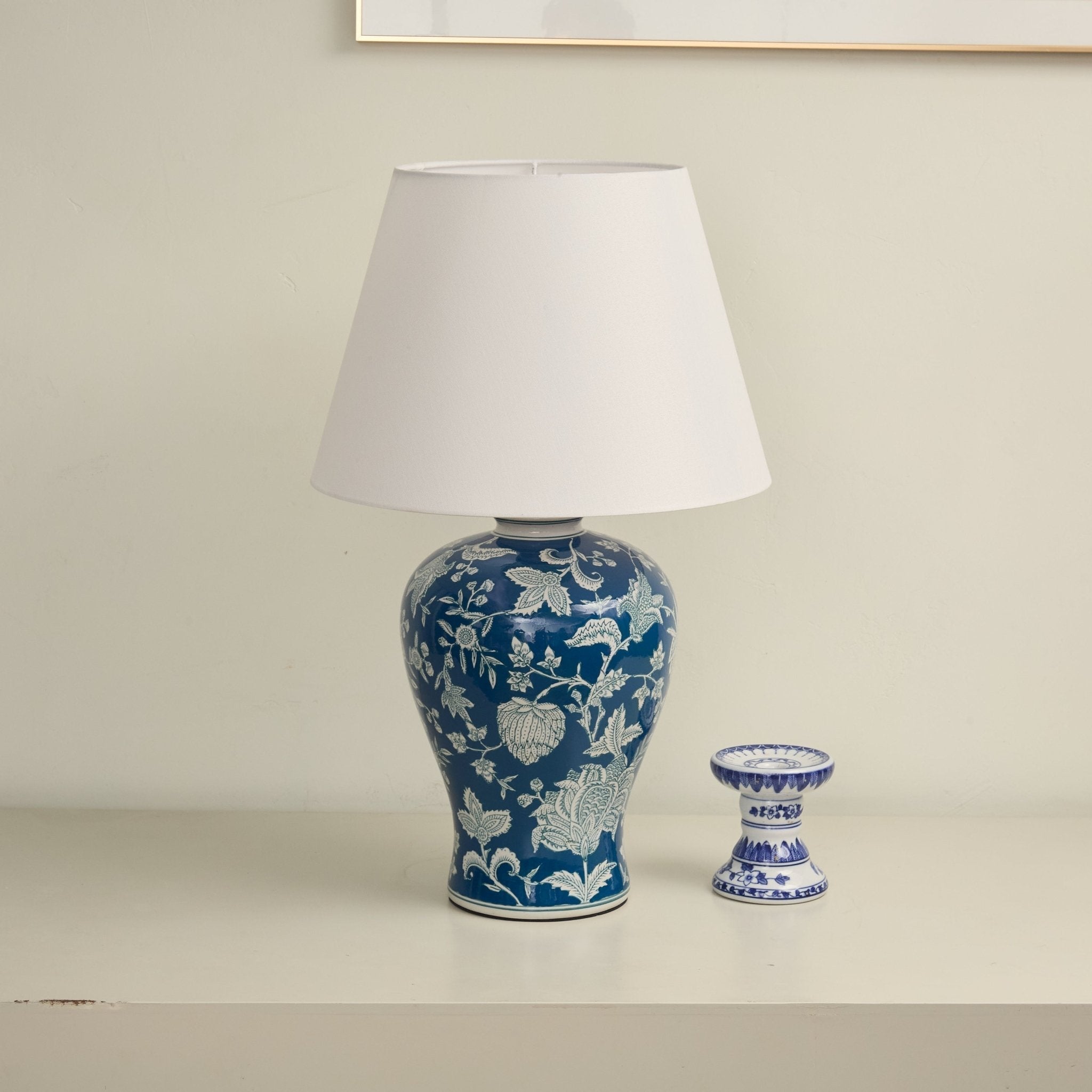 Indigo Floral Vine Ceramic Table Lamp