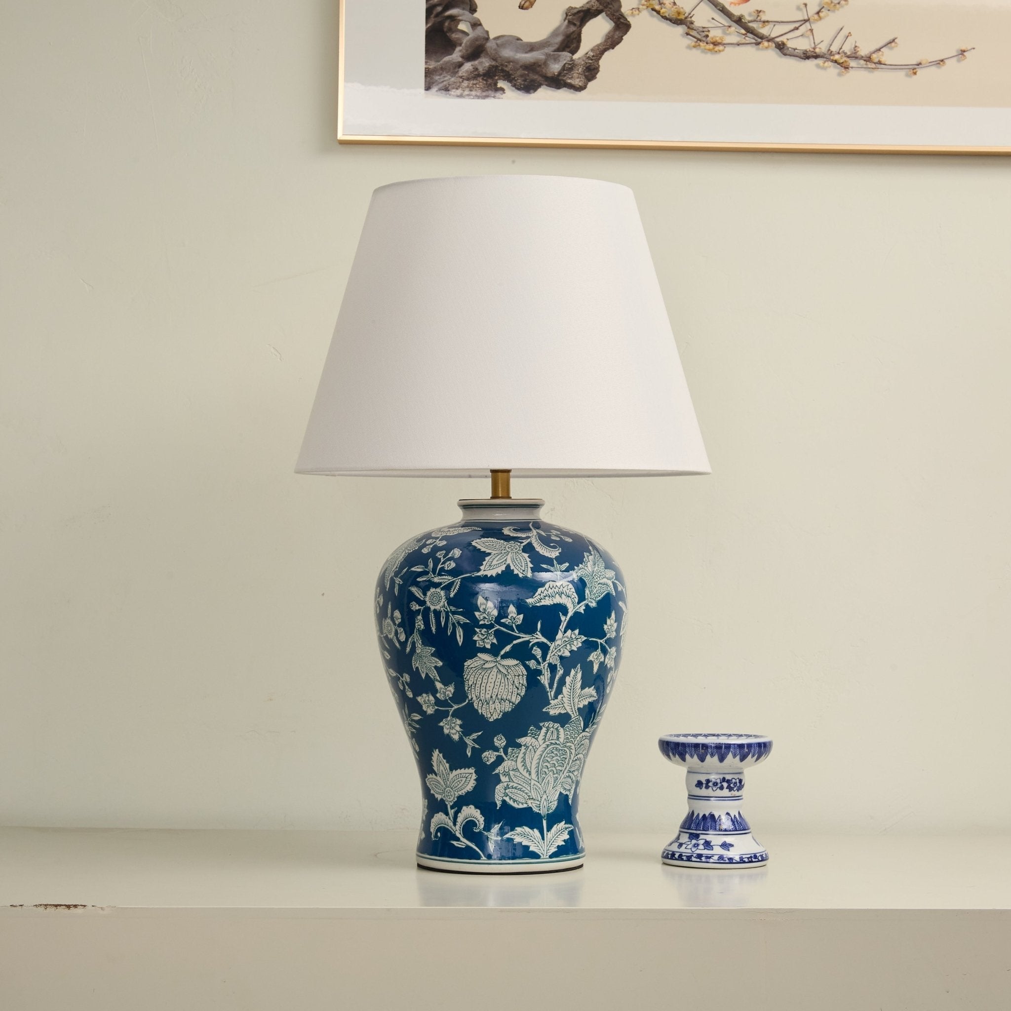 Indigo Floral Vine Ceramic Table Lamp