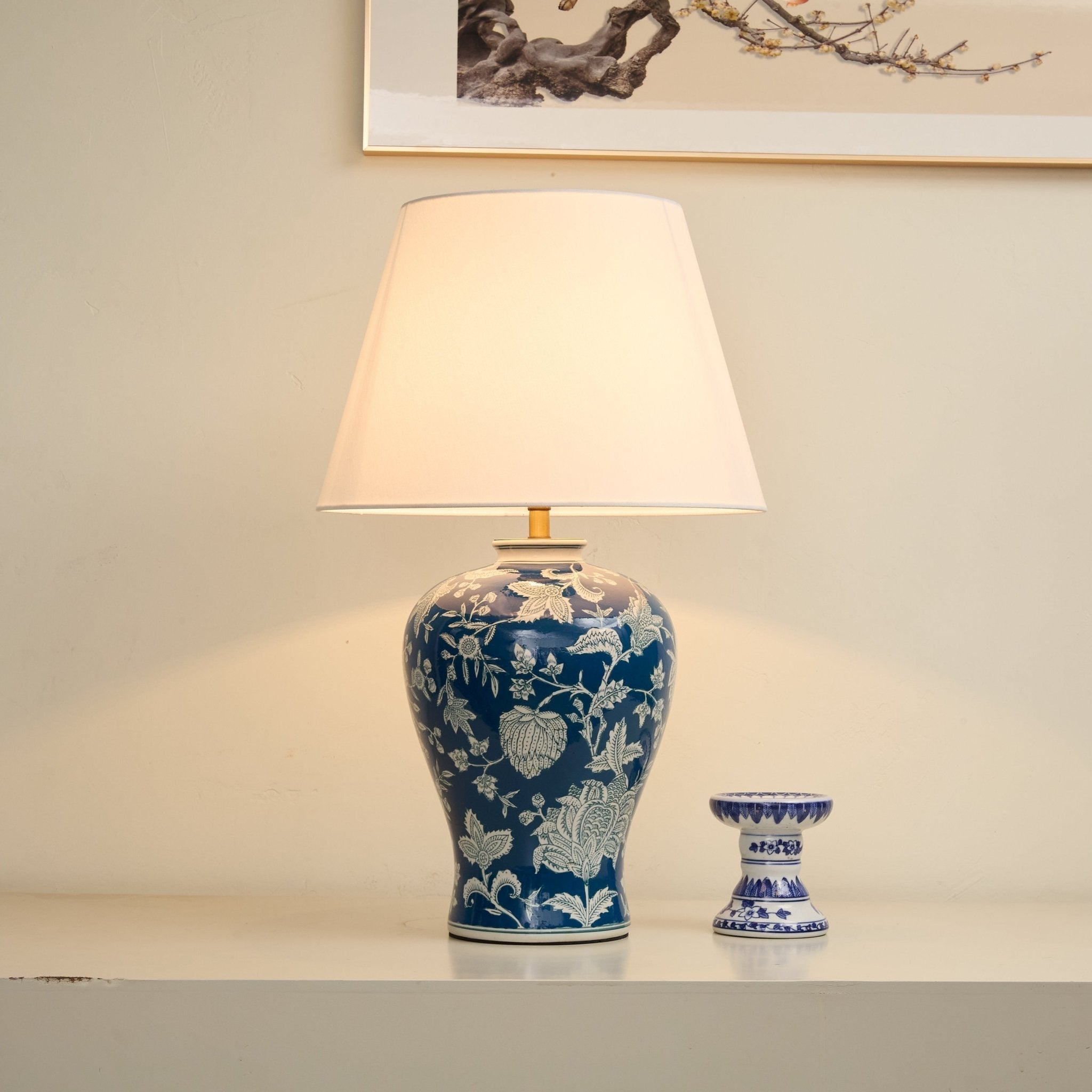 Indigo Floral Vine Ceramic Table Lamp