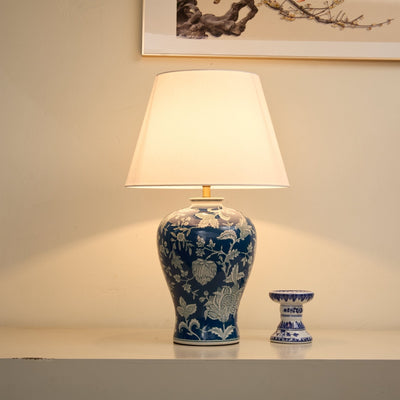 Indigo Floral Vine Ceramic Table Lamp