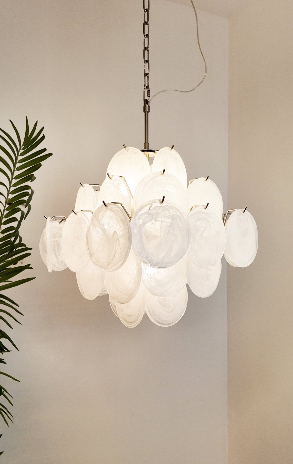 Liorinelle Chandelier White Murano Glass Disc Cluster