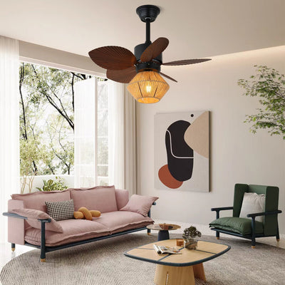 Solaya Tropical Rattan Ceiling Fan Light