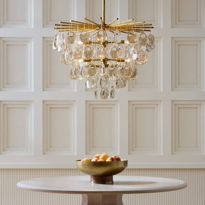 Velaian Chandelier Amber Seedy Glass Drop Antique Brass