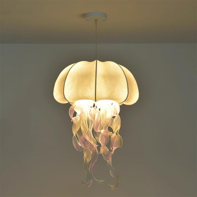 Jellyfish Pendant Light with Iridescent Ribbons - Neutral Decor
