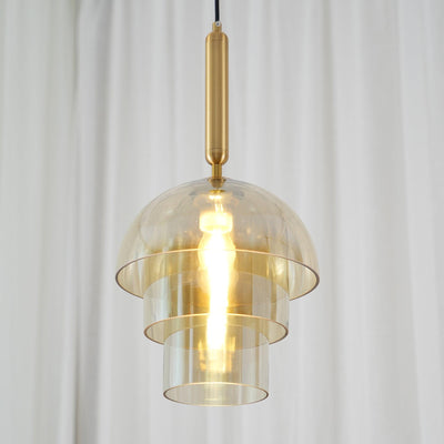 Renley Pendant Lamp Glass Cognac Dome Brass Mid Century